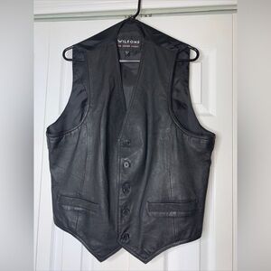 Wilsons Leather Vest Mens  L  Black Lined V Neck Snaps Biker Motorcycle Western